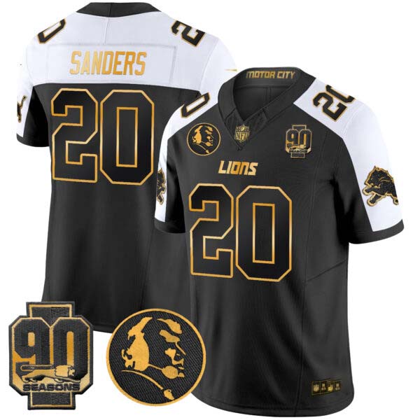 Men’s Detroit Lions 2024 90th & John Madden Patch Gold Vapor Limited Jersey V2 – All Stitched