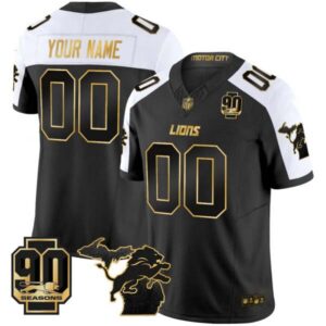 Detroit Lions 2025 Michigan & 90th Season Patch Gold Vapor Limited Custom Jersey – All Stitched