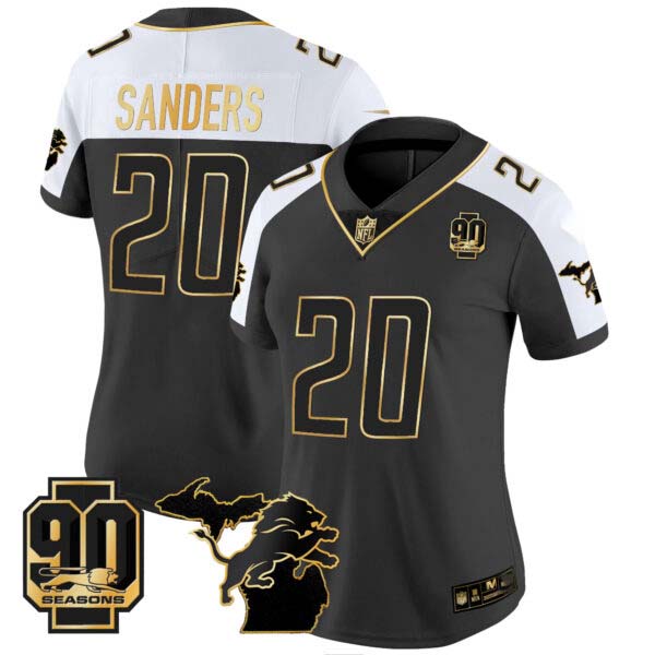 Women’s Detroit Lions 90th Year & Michigan Patch Gold Vapor Jersey – All Stitched