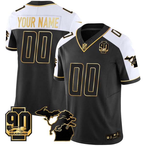 Detroit Lions 90th Year & Michigan Patch Gold Vapor Custom Jersey – All Stitched