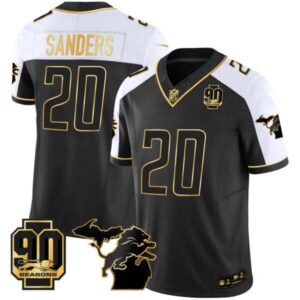 Men’s Detroit Lions 90th Year & Michigan Patch Gold Vapor Jersey – All Stitched