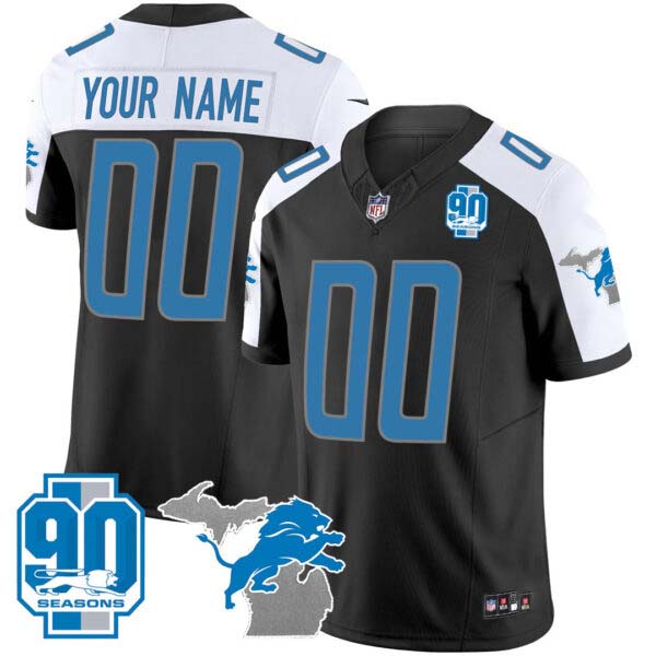 Detroit Lions 90th Year & Michigan Patch Custom Vapor Jersey – All Stitched