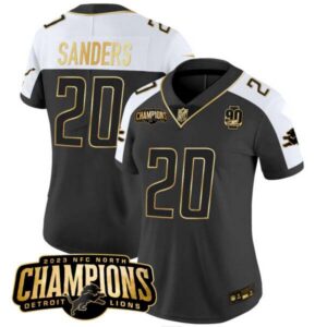 Women’s Detroit Lions 2023 NFC North Champions Patch Gold Vapor Jersey V2 – All Stitched