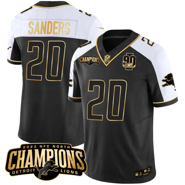 Men’s Detroit Lions 2023 NFC North Champions Patch Gold Vapor Jersey V2 – All Stitched