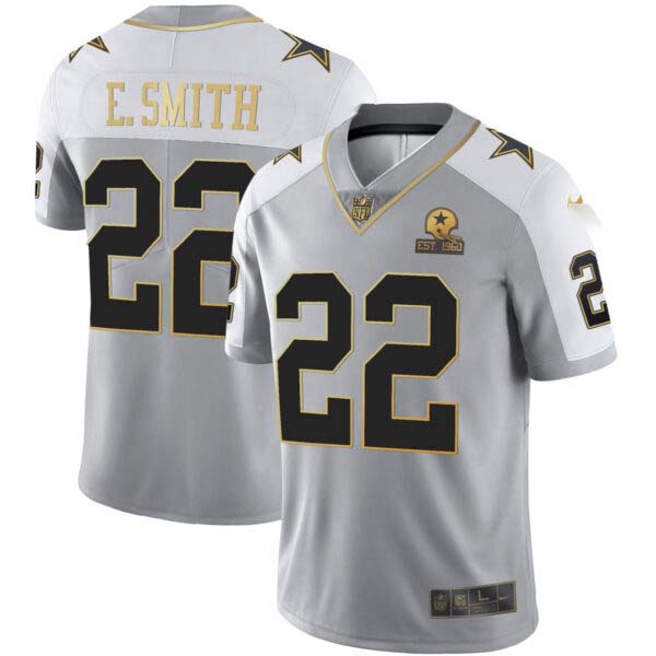 Emmitt Smith Dallas Cowboys Gray Gold Vapor Est 1960 Patch Jersey – All Stitched
