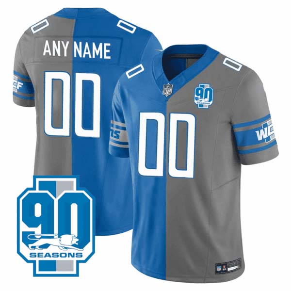 Detroit Lions 90th Year Patch Split Vapor Custom Jersey – All Stitched