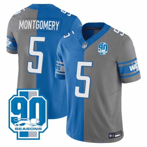 Detroit Lions 90th Year Patch Split Vapor Jersey – All Stitched