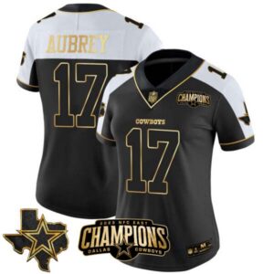 Women’s Cowboys 2023 NFC East Champions Patch Gold Vapor Jersey – All Stitched