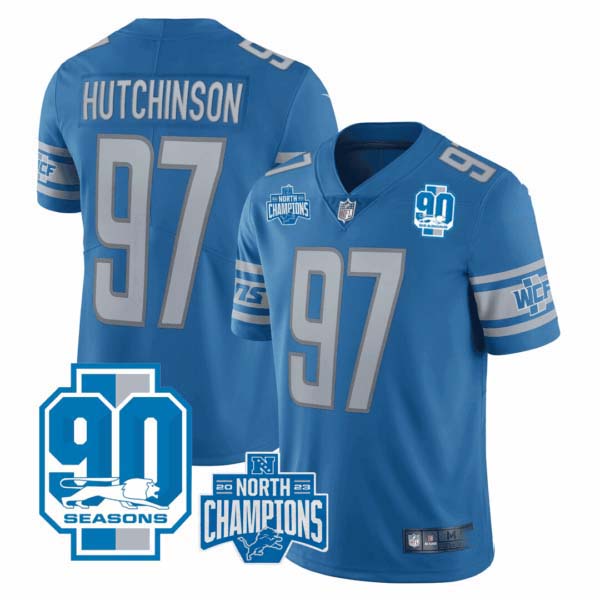 Men’s Detroit Lions 2023 NFC North Division Champions & 90th Year Patch Vapor Jersey – All Stitched