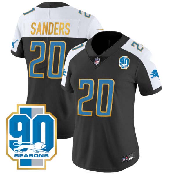 Women’s Detroit Lions 90th Year Patch Gold Trim Jersey – All Stitched