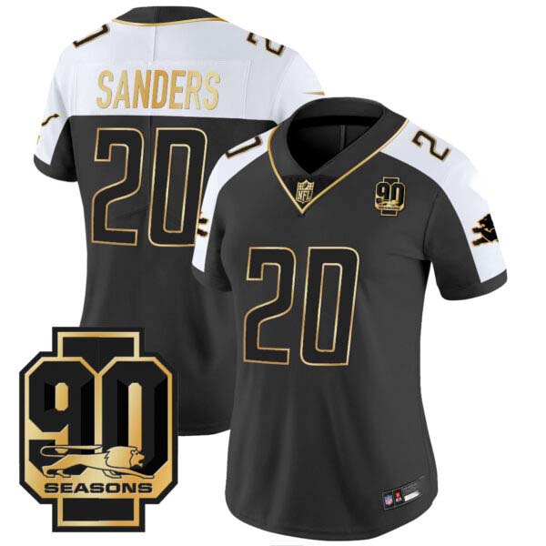 Women’s Detroit Lions 90th Year Patch Gold Jersey – All Stitched