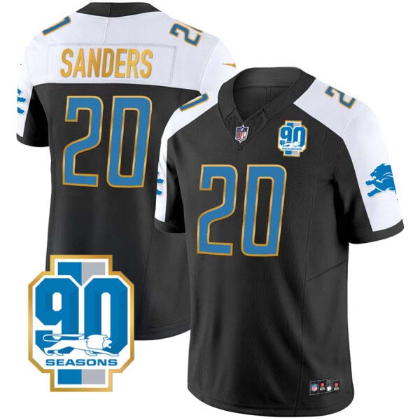 Men’s Detroit Lions 90th Year Patch Gold Trim Jersey – All Stitched