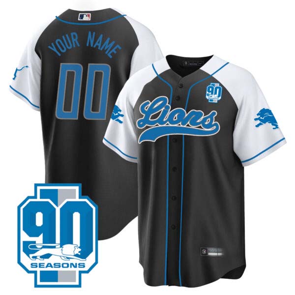 Detroit Lions 90th Year Patch Baseball Custom Jersey – All Stitched