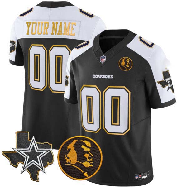 Cowboys Texas & John Madden Patch Gold Trim Vapor Custom Jersey – All Stitched
