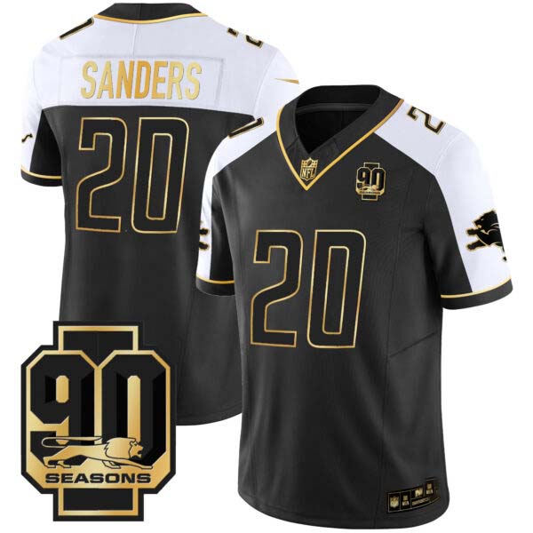 Men’s Detroit Lions 90th Year Patch Gold Jersey – All Stitched