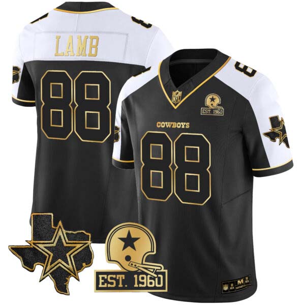 Men’s Cowboys Texas Patch Gold Vapor Jersey – All Stitched