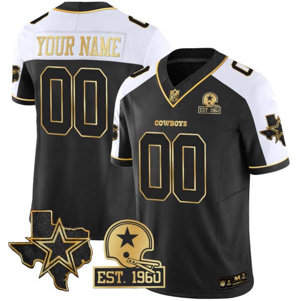 Cowboys Texas Patch Gold Vapor Custom Jersey – All Stitched