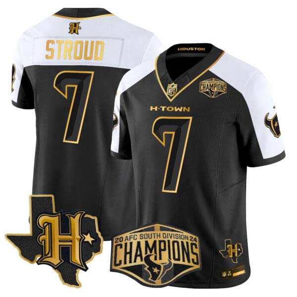 Men’s Houston Texans 2024 AFC South Division Champions Patch Gold Vapor Limited Jersey – All Stitched
