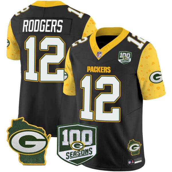 Men’s Packers 100th Season & Home Patch Cheese Vapor Limited Jersey – All Stitched