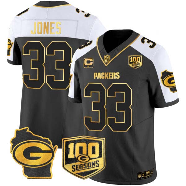 Men’s Packers 100th Season & Home Patch Gold Vapor Limited Jersey – All Stitched