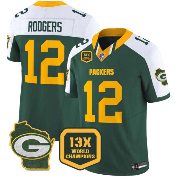 Men’s Packers 13 Time World Champions & Home Patch Vapor Limited Jersey – All Stitched