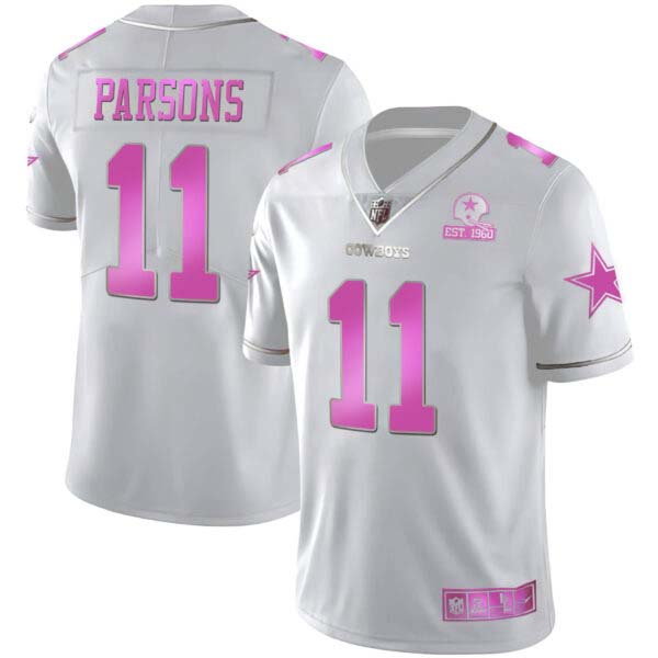 Men’s Micah Parsons Cowboys White Pink – All Stitched