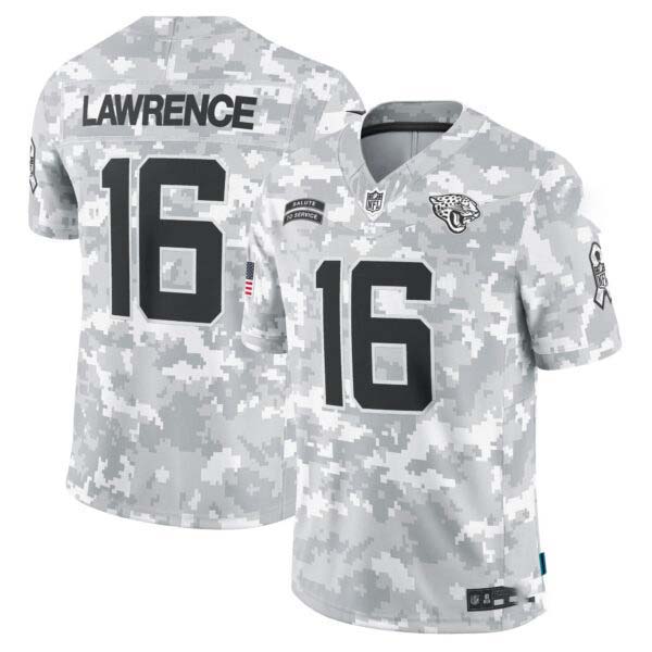 Trevor Lawrence Jacksonville Jaguars 2024 Salute to Service Vapor Limited Jersey – Arctic Camo – All Stitched