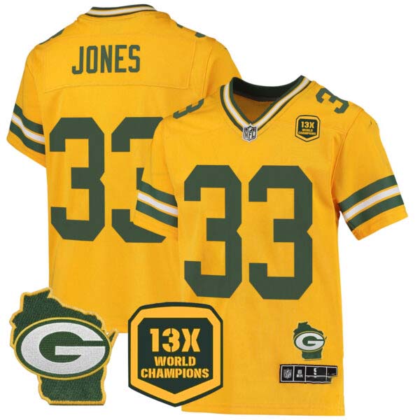 Men’s Packers 13 Time World Champions & Home Patch Game Jersey – All Stitched