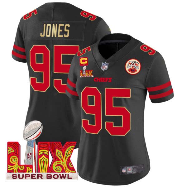 Women’s Chiefs Super Bowl LIX Patch Gold Trim Vapor Limited Jersey – All Stitched