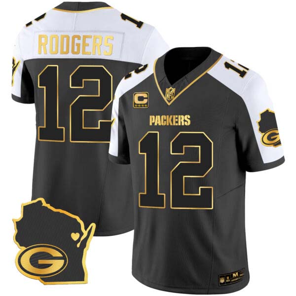 Men’s Packers Home Patch Gold Vapor Jersey V2 – All Stitched