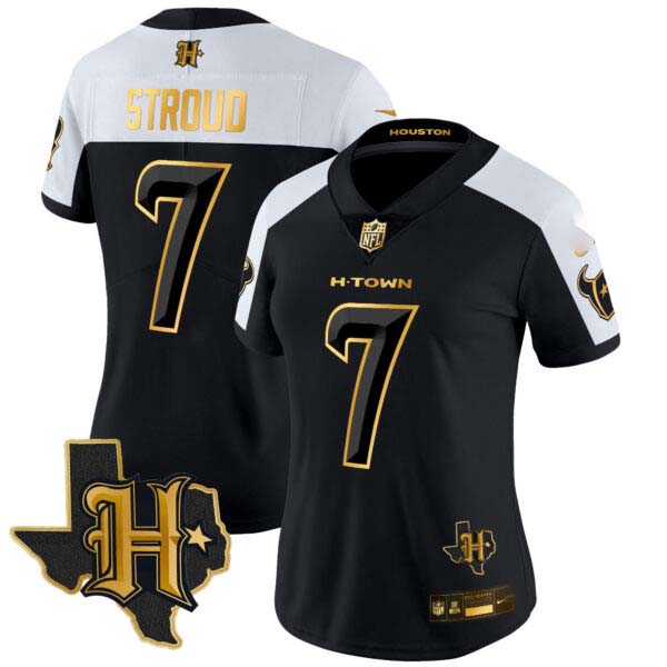 Women’s Houston Texans 2024 Texas Patch Gold Vapor Limited Jersey – All Stitched