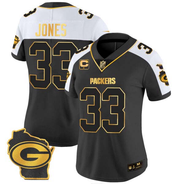 Women’s Packers Home Patch Gold Vapor Jersey – All Stitched