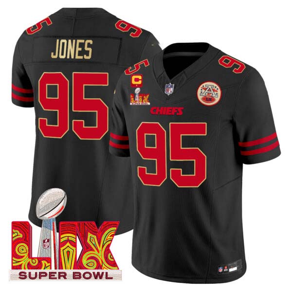 Men’s Chiefs Super Bowl LIX Patch Gold Trim Vapor Limited Jersey – All Stitched