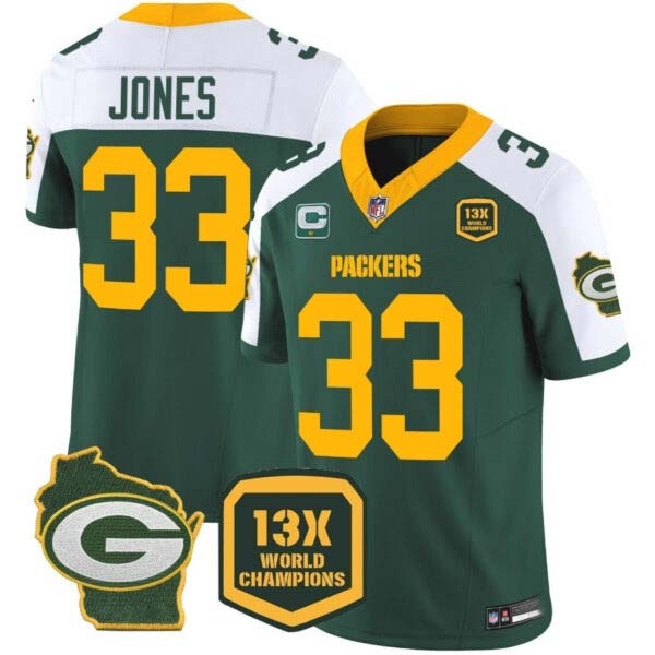 Men’s Packers 13 Time World Champions & Home Patch Vapor Jersey – All Stitched