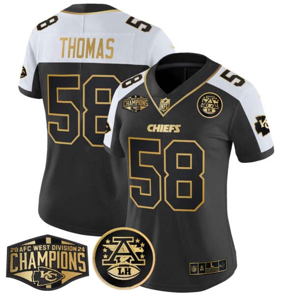 Women’s Chiefs 2024 AFC West Division Champions Patch Gold Vapor Limited Jersey – All Stitched