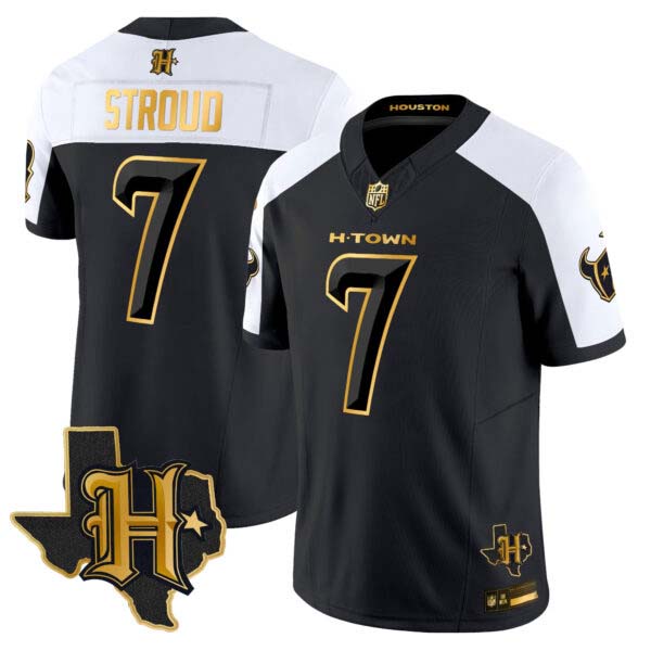 Men’s Houston Texans 2024 Texas Patch Gold Vapor Limited Jersey – All Stitched