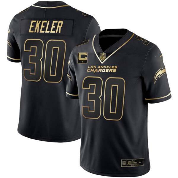 Men’s Los Angeles Chargers White Gold & Black Gold Jersey – All Stitched