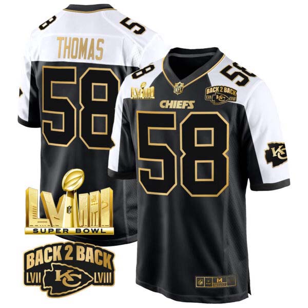 Men’s Chiefs Super Bowl LVIII & Back 2 Back Gold Game Jersey – All Stitched