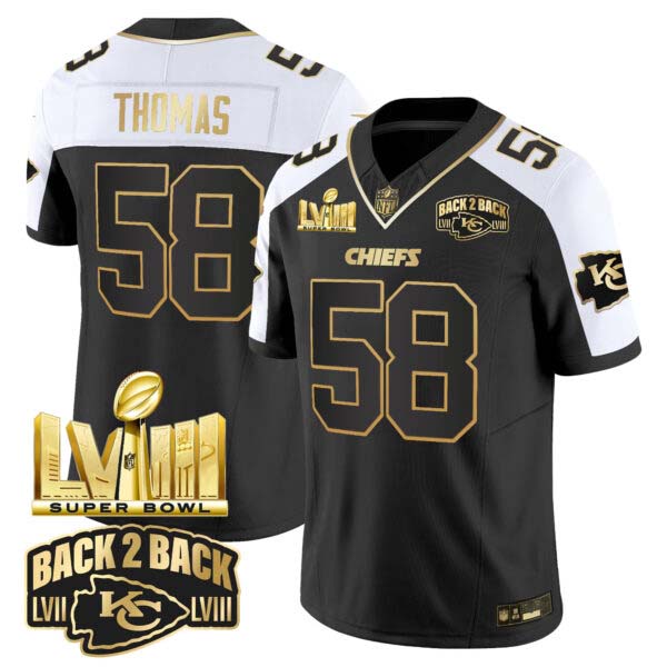 Youth’s Chiefs Super Bowl LVIII & Back 2 Back Gold Patch Vapor Jersey V2 – All Stitched
