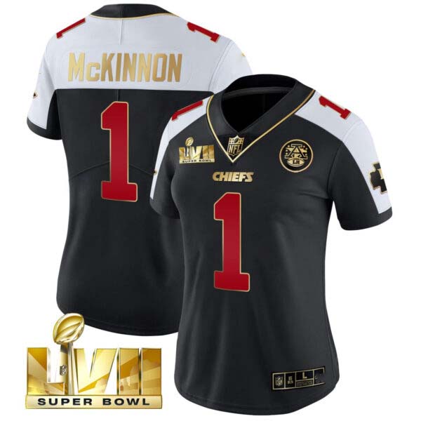 Women’s Jerick McKinnon Chiefs Super Bowl LVII Vapor Jersey – Black Alternate – All Stitched