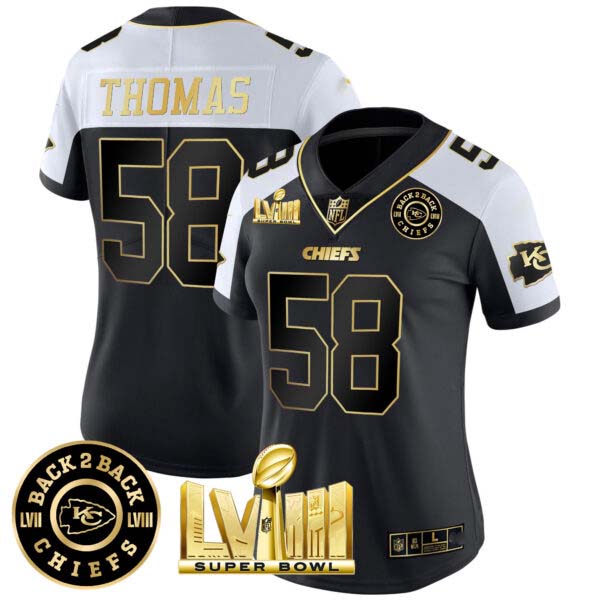 Women’s Chiefs Super Bowl LVIII & Back 2 Back Patch Vapor Jersey V4 – All Stitched