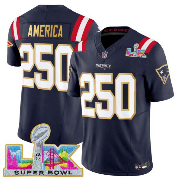 Men’s New England Patriots Super Bowl LX Gold Trim Vapor Limited Jersey – All Stitched