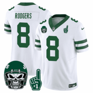 Men’s New York Jets 1980s Throwback Limited Jersey – Number 1 Patch – All Stitched