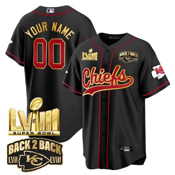 Chiefs Super Bowl LVIII & Back 2 Back Gold Patch Baseball Custom Jersey – All Stitched