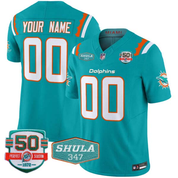 Dolphins 50th & Don Shula 347 Memorial Patch Vapor Limited Custom Jersey – All Stitched