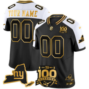New York Giants 100th Season & State Patch Gold Vapor Limited Custom Jersey – All Stitched