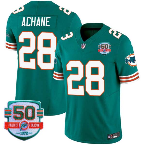 Men’s De’Von Achane #28 Dolphins Throwback Vapor Jersey V2 – All Stitched