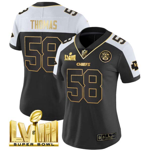 Women’s Chiefs Super Bowl LVIII Gold Patch Vapor Jersey V4 – All Stitched