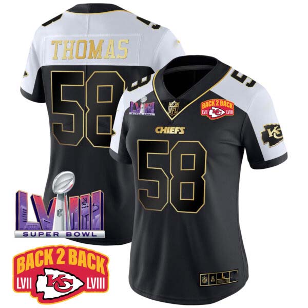 Women’s Chiefs Super Bowl LVIII & Back 2 Back Patch Vapor Jersey V2 – All Stitched