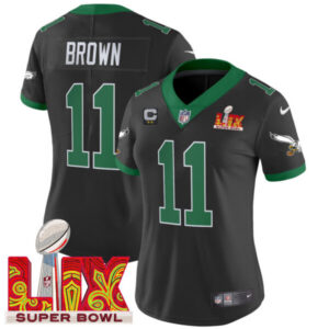 Women’s Philadelphia Eagles Kelly Green Super Bowl LIX Patch Vapor Limited Jersey – All Stitched